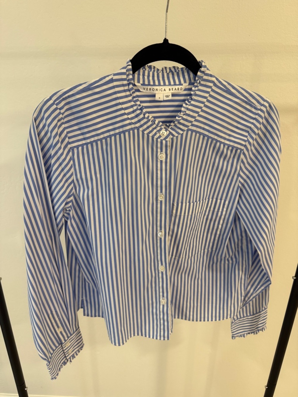 Veronica Beard Blue & White Striped Long Sleeve Button-Down Blouse